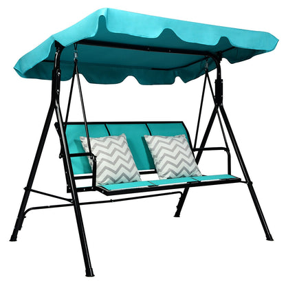 3 Person Patio Swing, Polyester Adjustable Canopy, Steel Frame, Blue Porch Swings at Gallery Canada