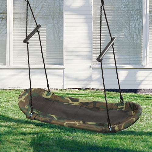 Kids Saucer Tree Swing, Oval Platform with Handle, Camouflage