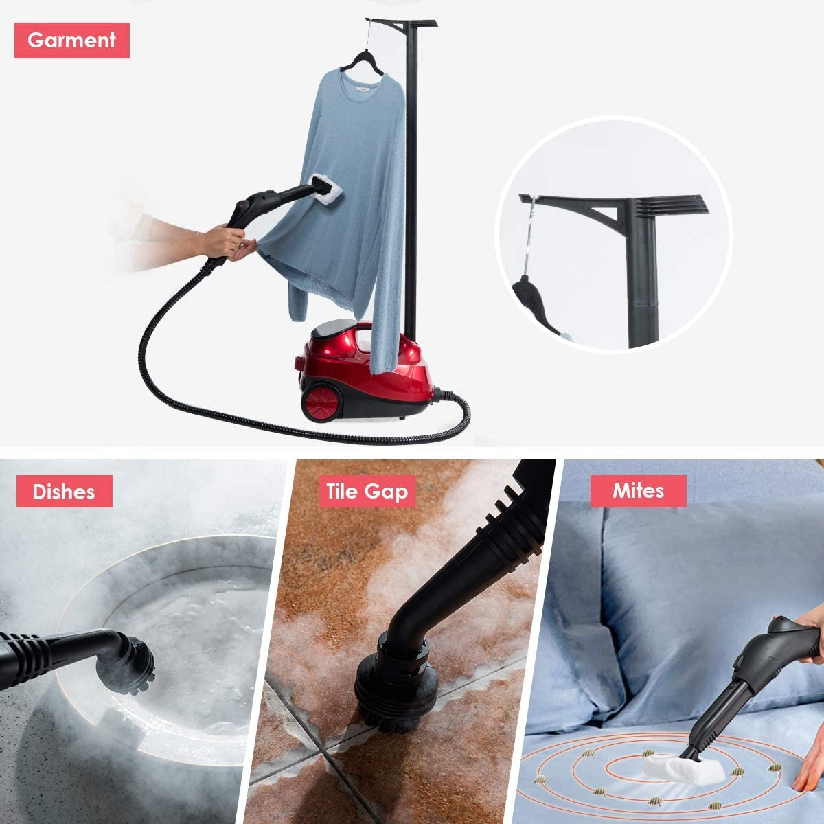2000W Heavy Duty Steam Cleaner Mop, Detachable Handheld Unit, Red Vacuums & Cleaners at Gallery Canada