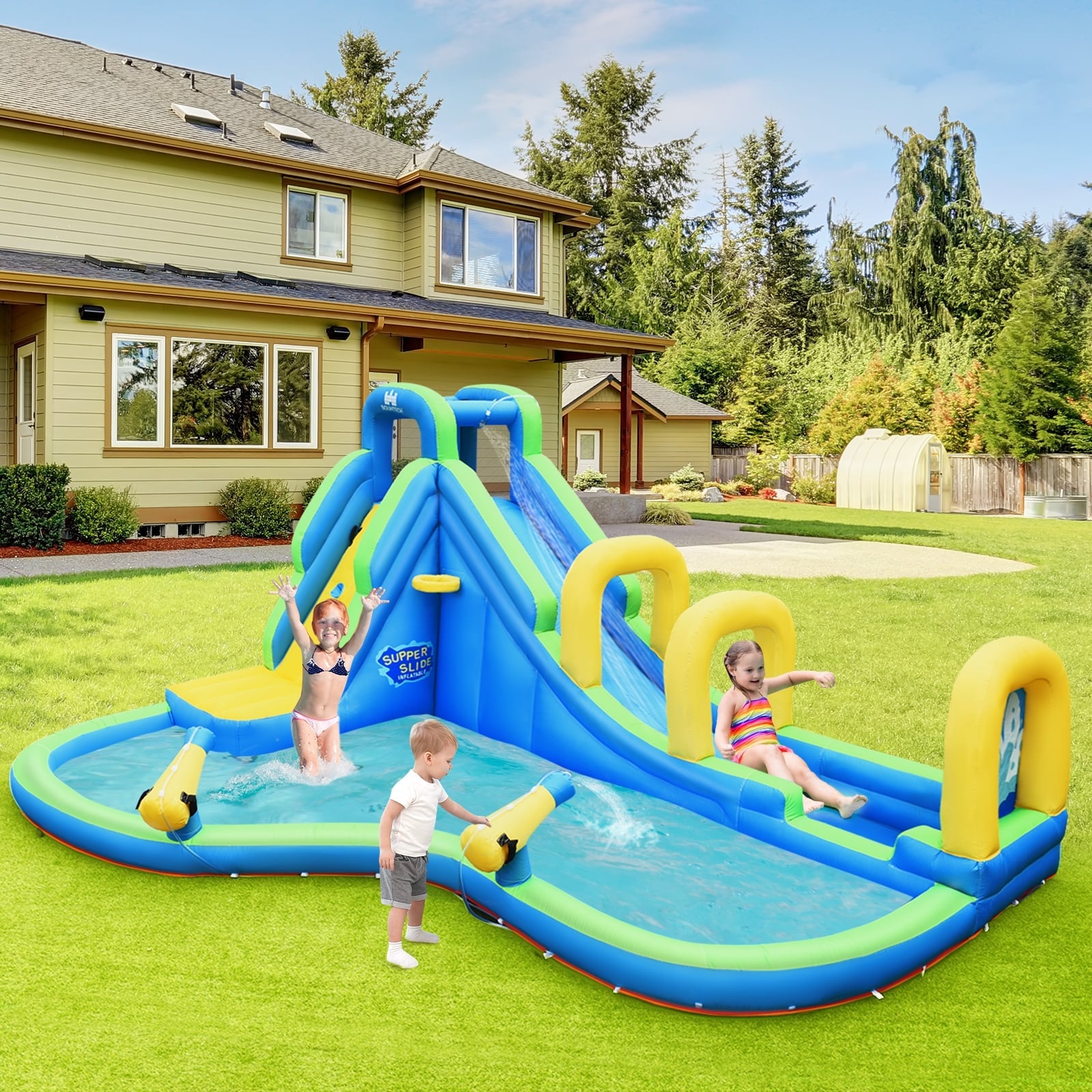 Inflatable Water Slide Kids Bounce House, Water Cannons, Hose Bounce House at Gallery Canada