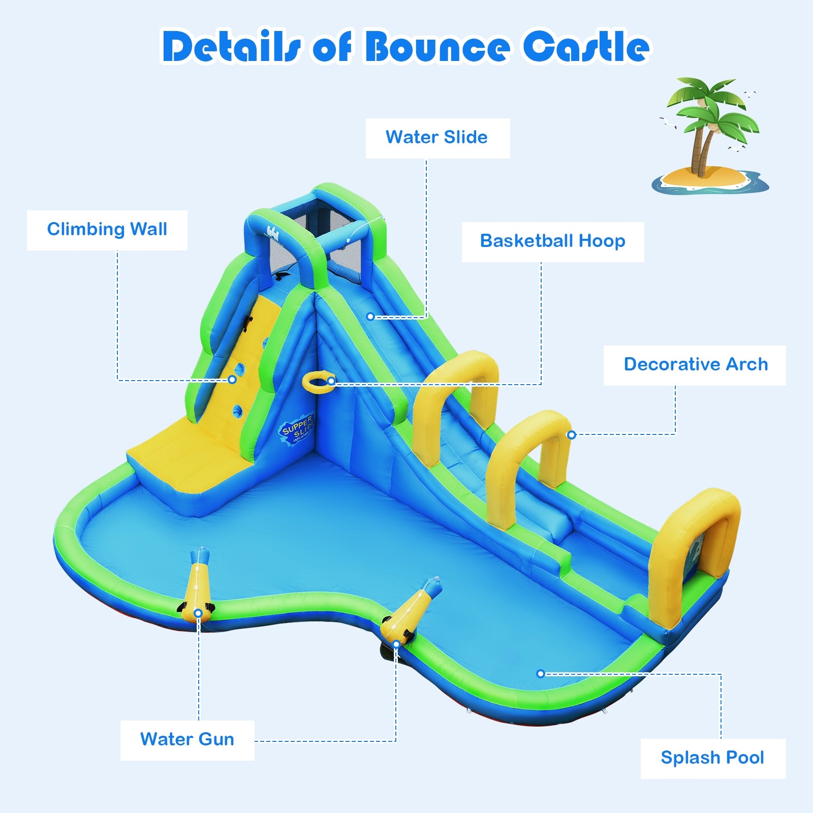 Inflatable Water Slide Kids Bounce House, Water Cannons, Hose Bounce House at Gallery Canada