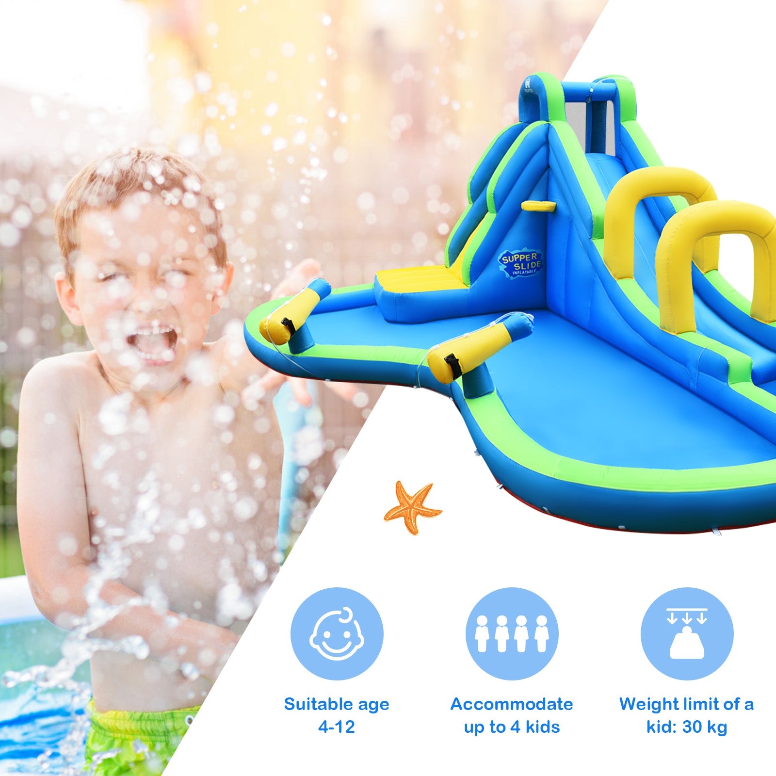 Inflatable Water Slide Kids Bounce House, Water Cannons, Hose Bounce House at Gallery Canada