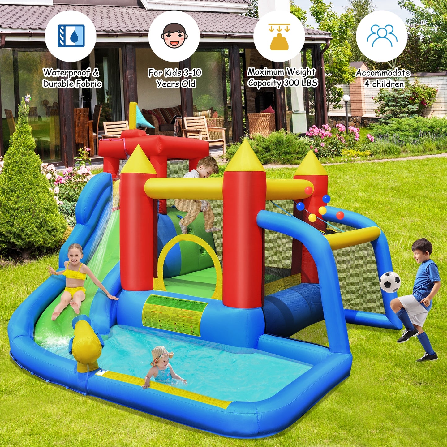 Inflatable Bounce House Splash Pool, Water Slide, Blower Included Bounce House at Gallery Canada