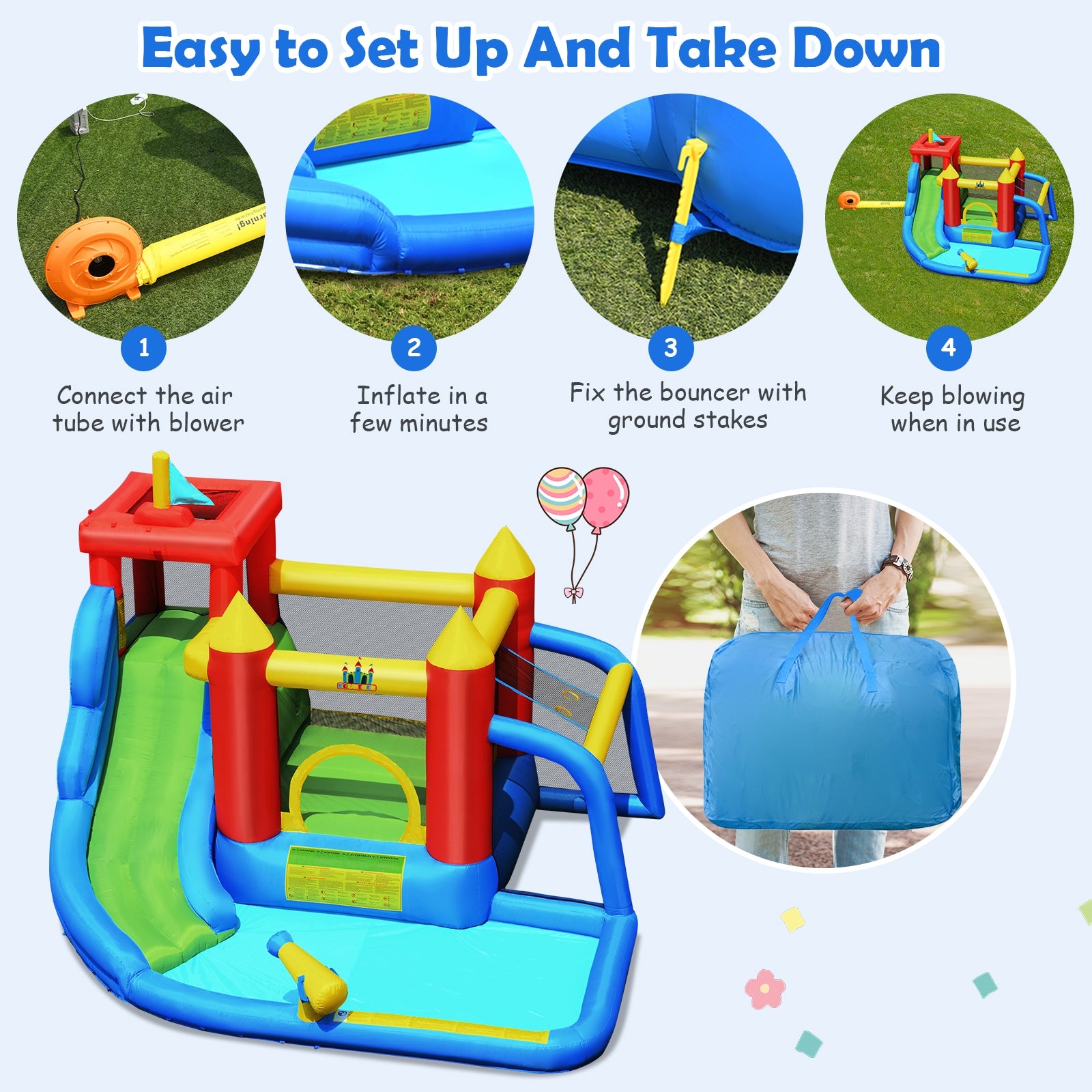 Inflatable Bounce House Splash Pool, Water Slide, Blower Included Bounce House at Gallery Canada