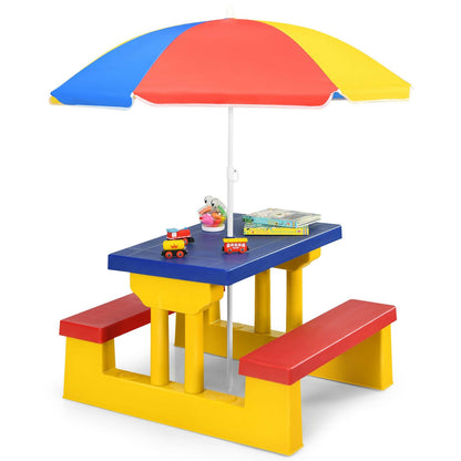 Kids Picnic Table And Bench Set, With Umbrella, Yellow Kids Table & Chair Sets Yellow at Gallery Canada