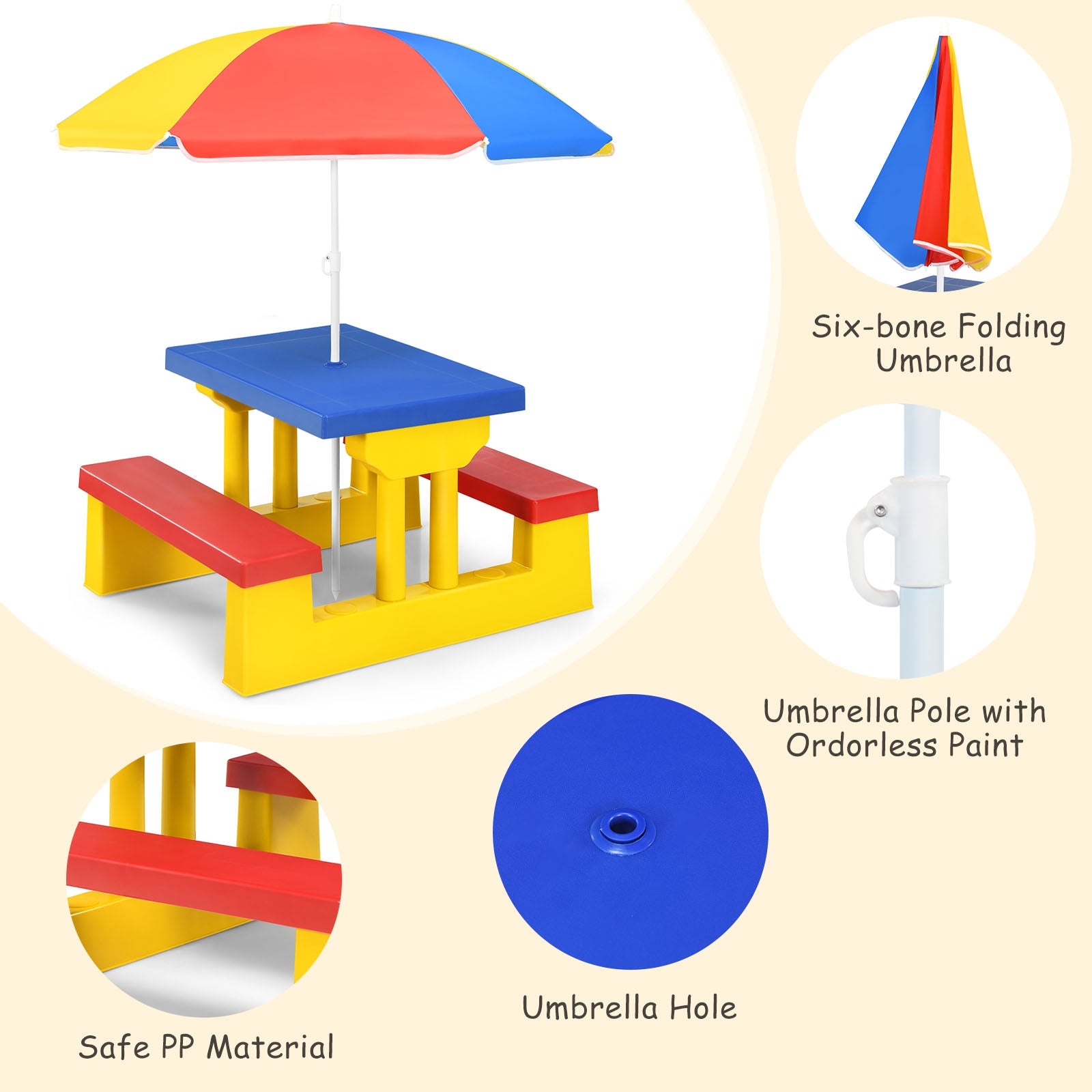 Kids Picnic Table And Bench Set, With Umbrella, Yellow Kids Table & Chair Sets at Gallery Canada