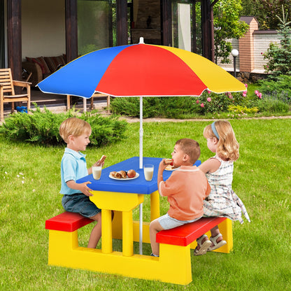 Kids Picnic Table And Bench Set, With Umbrella, Yellow Kids Table & Chair Sets at Gallery Canada