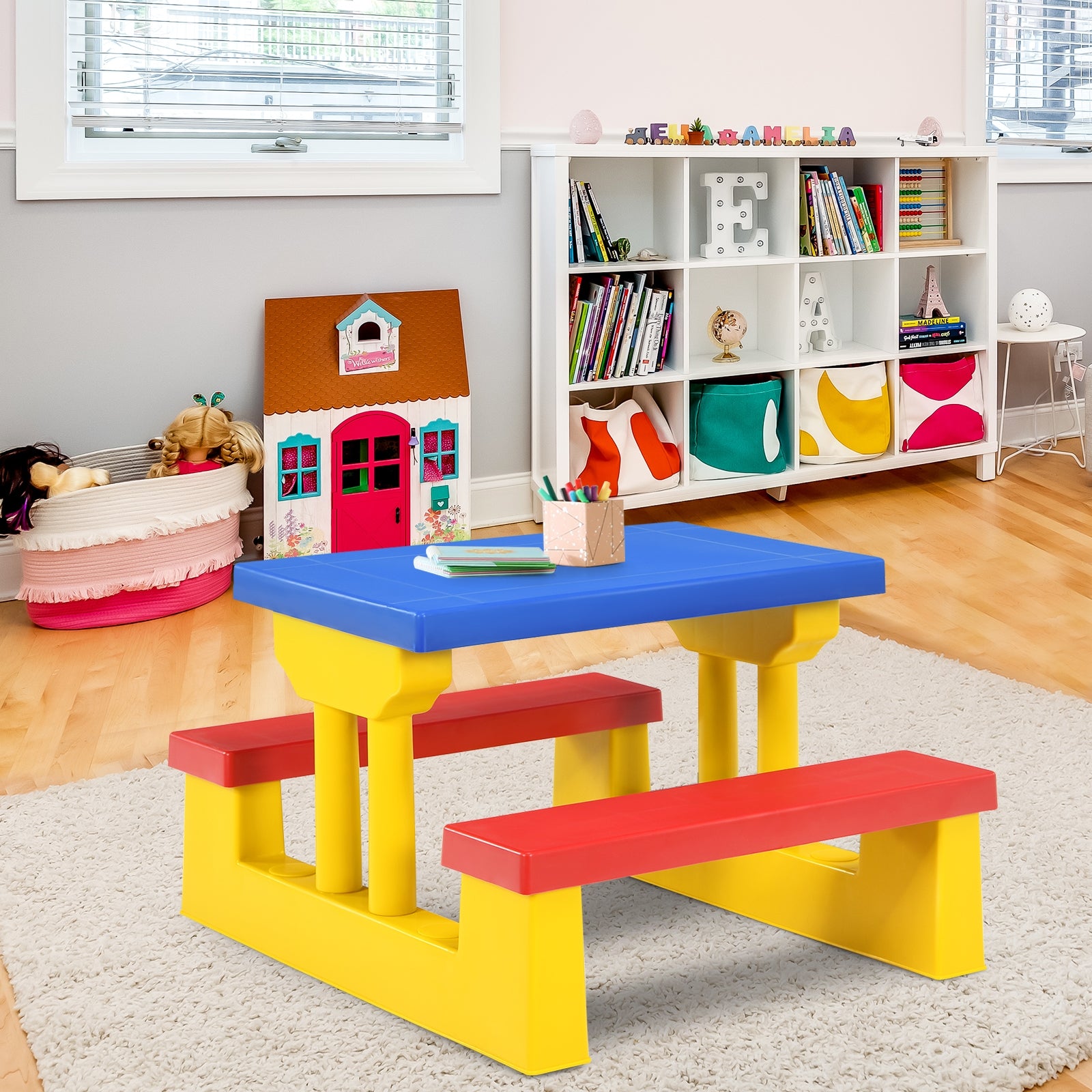 Kids Picnic Table And Bench Set, With Umbrella, Yellow Kids Table & Chair Sets at Gallery Canada