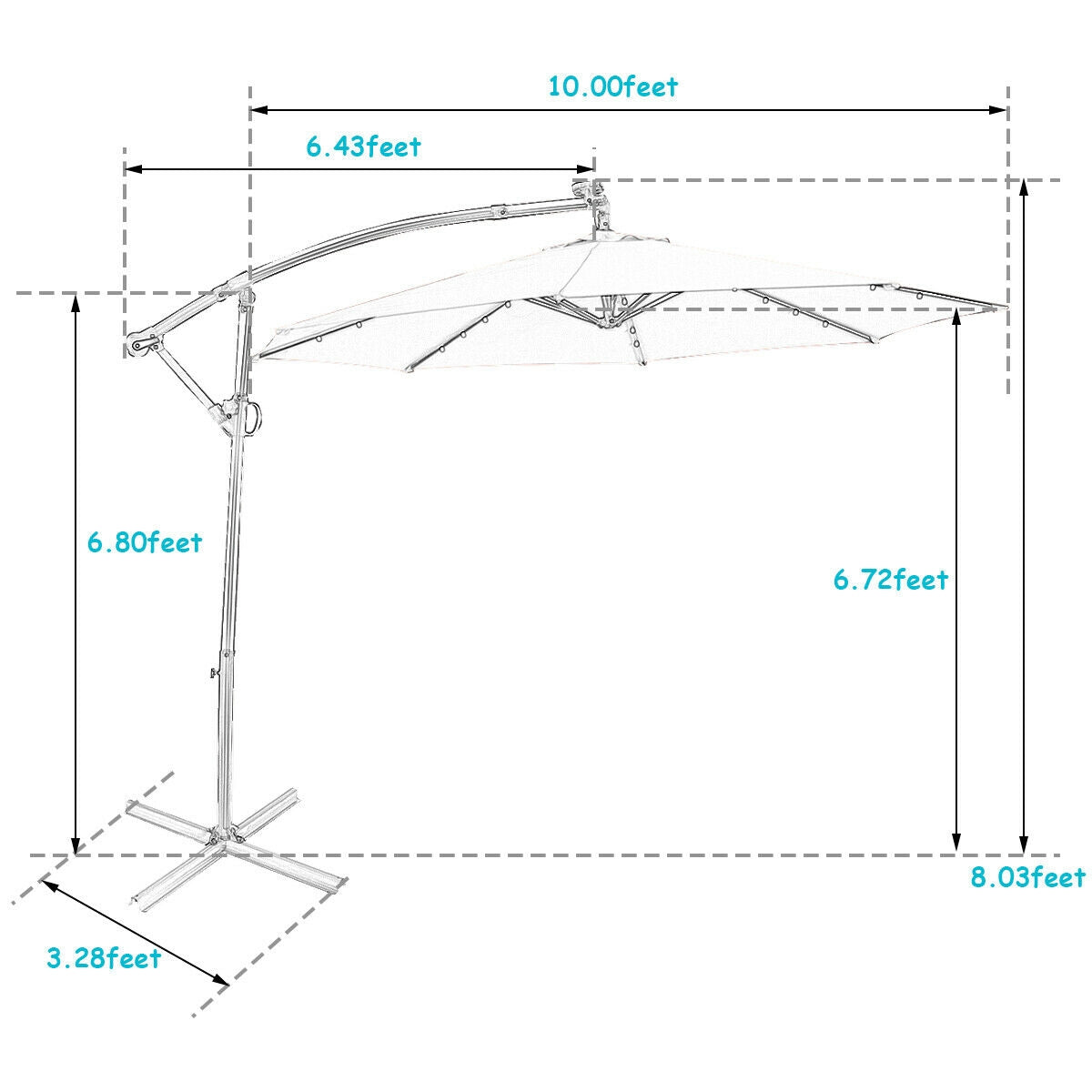 10 ft Solar Powered LED Patio Umbrella, 360° Rotation, Turquoise Outdoor Umbrellas at Gallery Canada