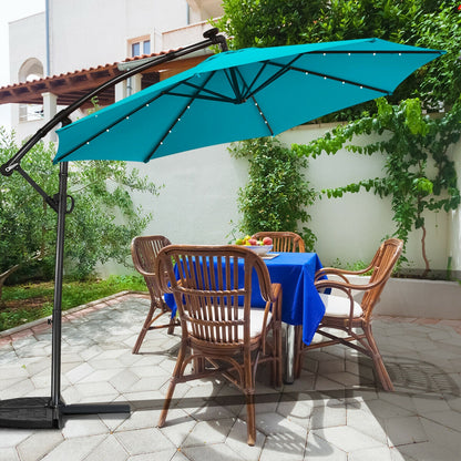 10 ft Solar Powered LED Patio Umbrella, 360° Rotation, Turquoise Outdoor Umbrellas at Gallery Canada