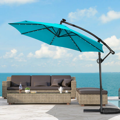 10 ft Solar Powered LED Patio Umbrella, 360° Rotation, Turquoise Outdoor Umbrellas at Gallery Canada