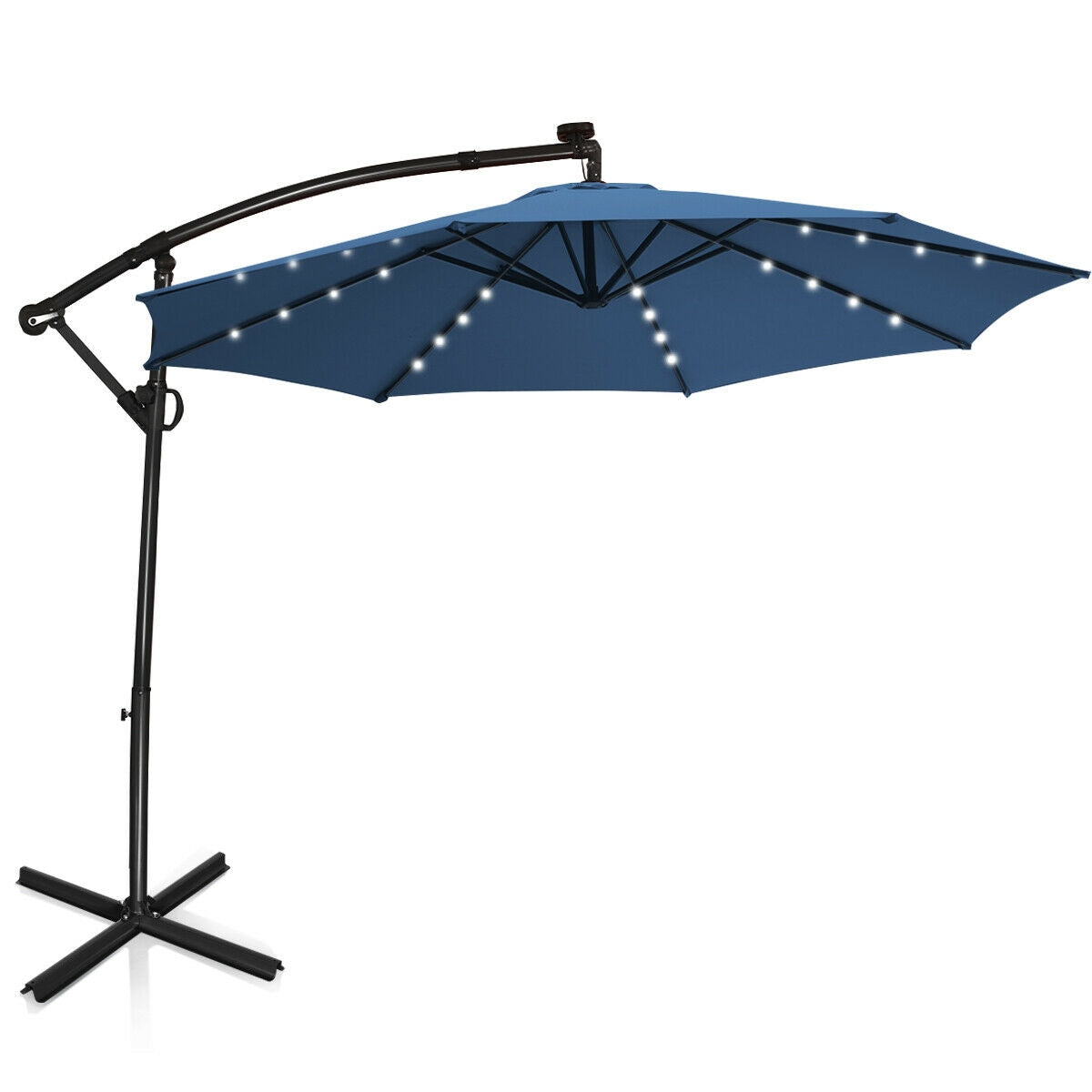 10 ft Solar Powered LED Patio Umbrella, 360° Rotation, Blue Outdoor Umbrellas at Gallery Canada