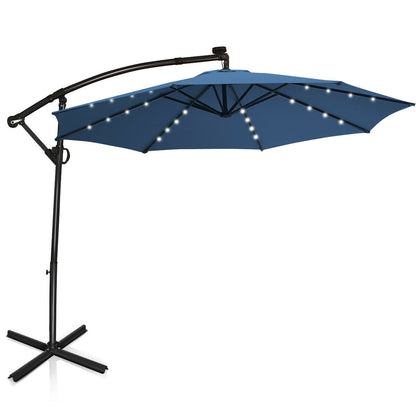 10 ft Solar Powered LED Patio Umbrella, 360° Rotation, Blue Outdoor Umbrellas at Gallery Canada