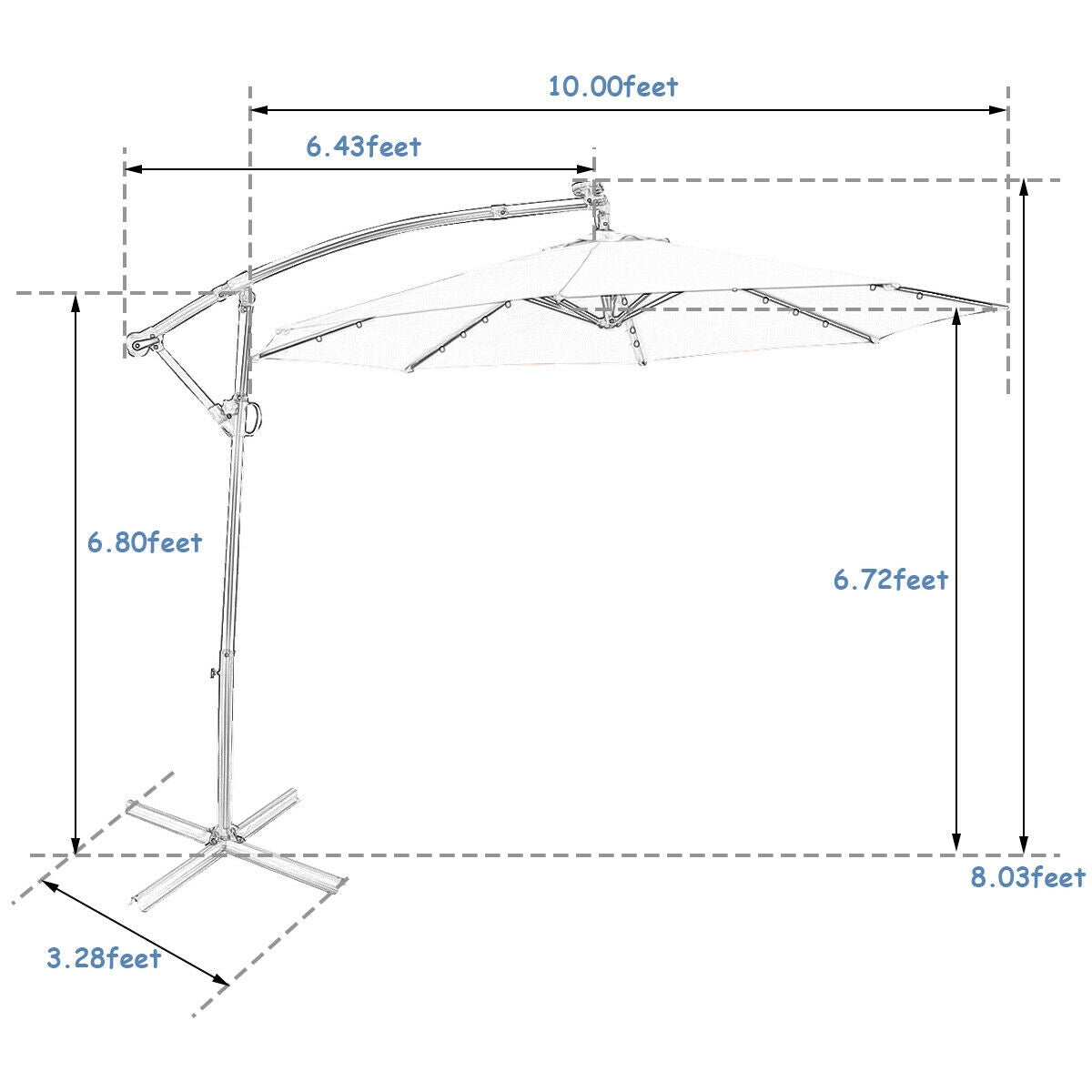 10 ft Solar Powered LED Patio Umbrella, 360° Rotation, Blue Outdoor Umbrellas at Gallery Canada