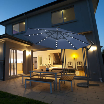 10 ft Solar Powered LED Patio Umbrella, 360° Rotation, Blue Outdoor Umbrellas at Gallery Canada