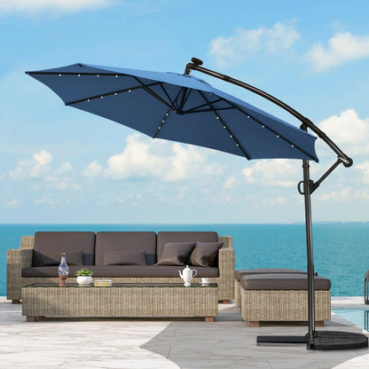 10 ft Solar Powered LED Patio Umbrella, 360° Rotation, Blue Outdoor Umbrellas at Gallery Canada