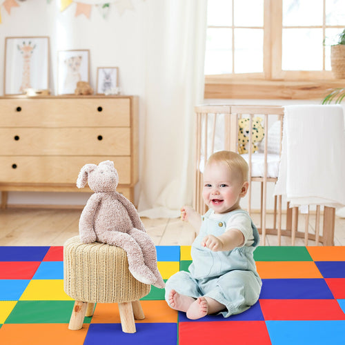 58 Inch Baby Folding Activity Floor Mat, Toddler Foam Play Mat, Multicolor