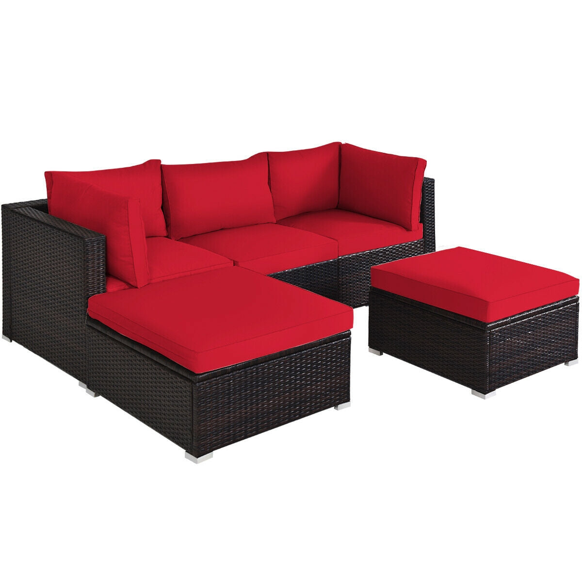 5 Piece Patio Rattan Sofa Set With Cushion, Ottoman, Red Outdoor Sectionals at Gallery Canada