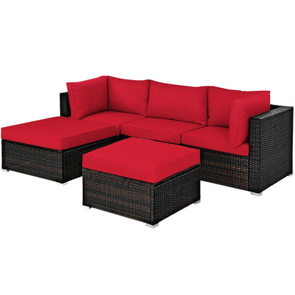 5 Piece Patio Rattan Sofa Set With Cushion, Ottoman, Red Outdoor Sectionals at Gallery Canada