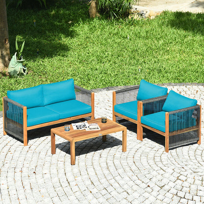 4 Pcs Acacia Wood Patio Furniture Set, Turquoise Patio Conversation Sets at Gallery Canada