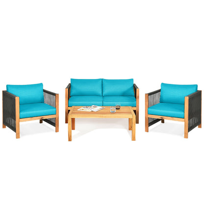 4 Pcs Acacia Wood Patio Furniture Set, Turquoise Patio Conversation Sets Turquoise at Gallery Canada