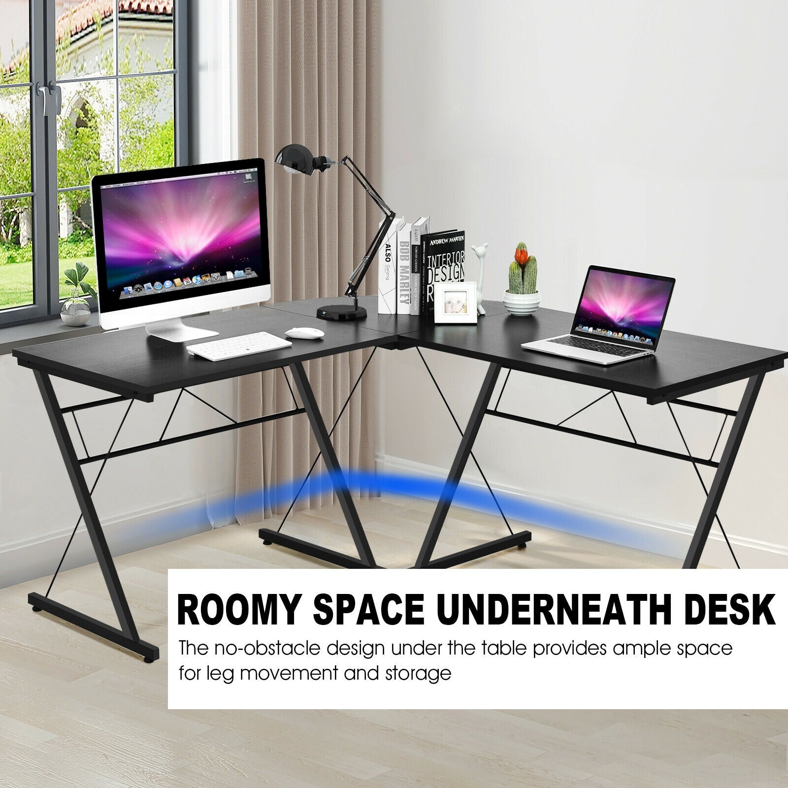 59 Inch L-Shaped Corner Desk, Home Office Computer Table, Black L-Shaped Desks at Gallery Canada