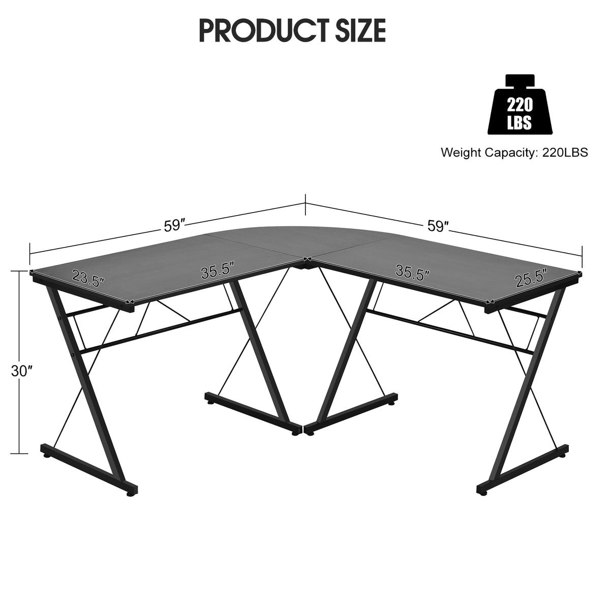 59 Inch L-Shaped Corner Desk, Home Office Computer Table, Black L-Shaped Desks at Gallery Canada