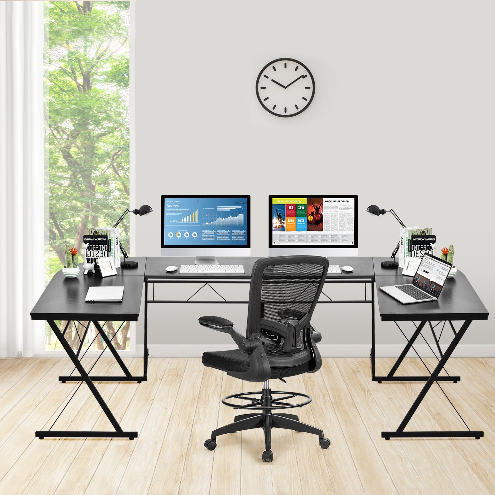 59 Inch L-Shaped Corner Desk, Home Office Computer Table, Black L-Shaped Desks at Gallery Canada