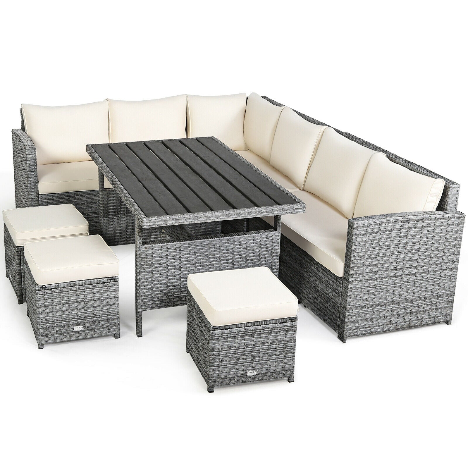 7 Pcs Rattan Dining Furniture Set, Sectional Sofa With Ottoman, Beige Outdoor Sectionals at Gallery Canada