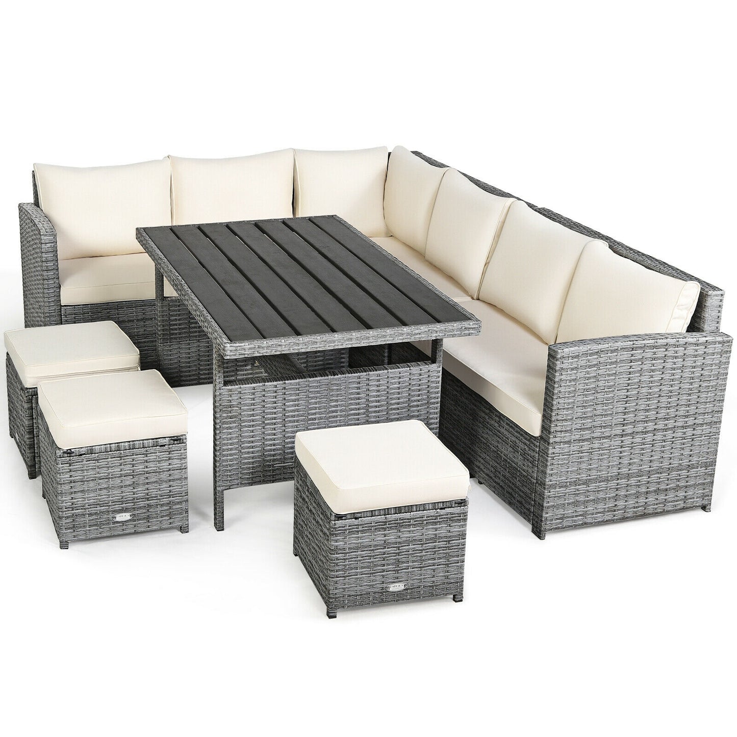 7 Pcs Rattan Dining Furniture Set, Sectional Sofa With Ottoman, Beige Outdoor Sectionals at Gallery Canada