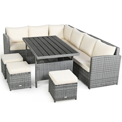 7 Pcs Rattan Dining Furniture Set, Sectional Sofa With Ottoman, Beige Outdoor Sectionals at Gallery Canada