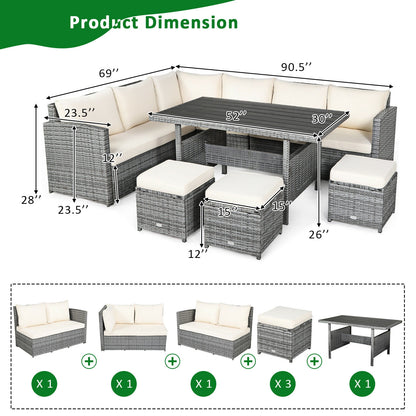 7 Pcs Rattan Dining Furniture Set, Sectional Sofa With Ottoman, Beige Outdoor Sectionals at Gallery Canada