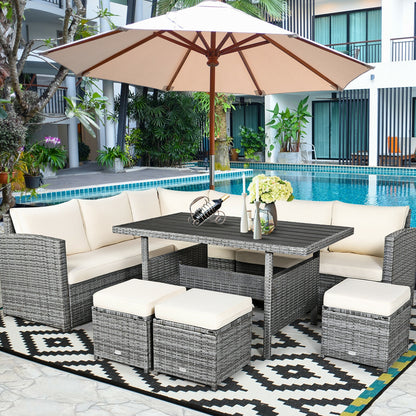 7 Pcs Rattan Dining Furniture Set, Sectional Sofa With Ottoman, Beige Outdoor Sectionals at Gallery Canada