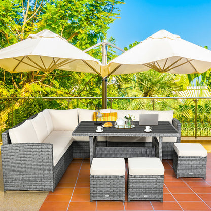 7 Pcs Rattan Dining Furniture Set, Sectional Sofa With Ottoman, Beige Outdoor Sectionals at Gallery Canada