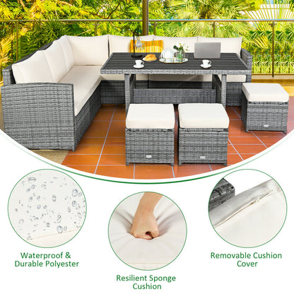 7 Pcs Rattan Dining Furniture Set, Sectional Sofa With Ottoman, Beige Outdoor Sectionals at Gallery Canada