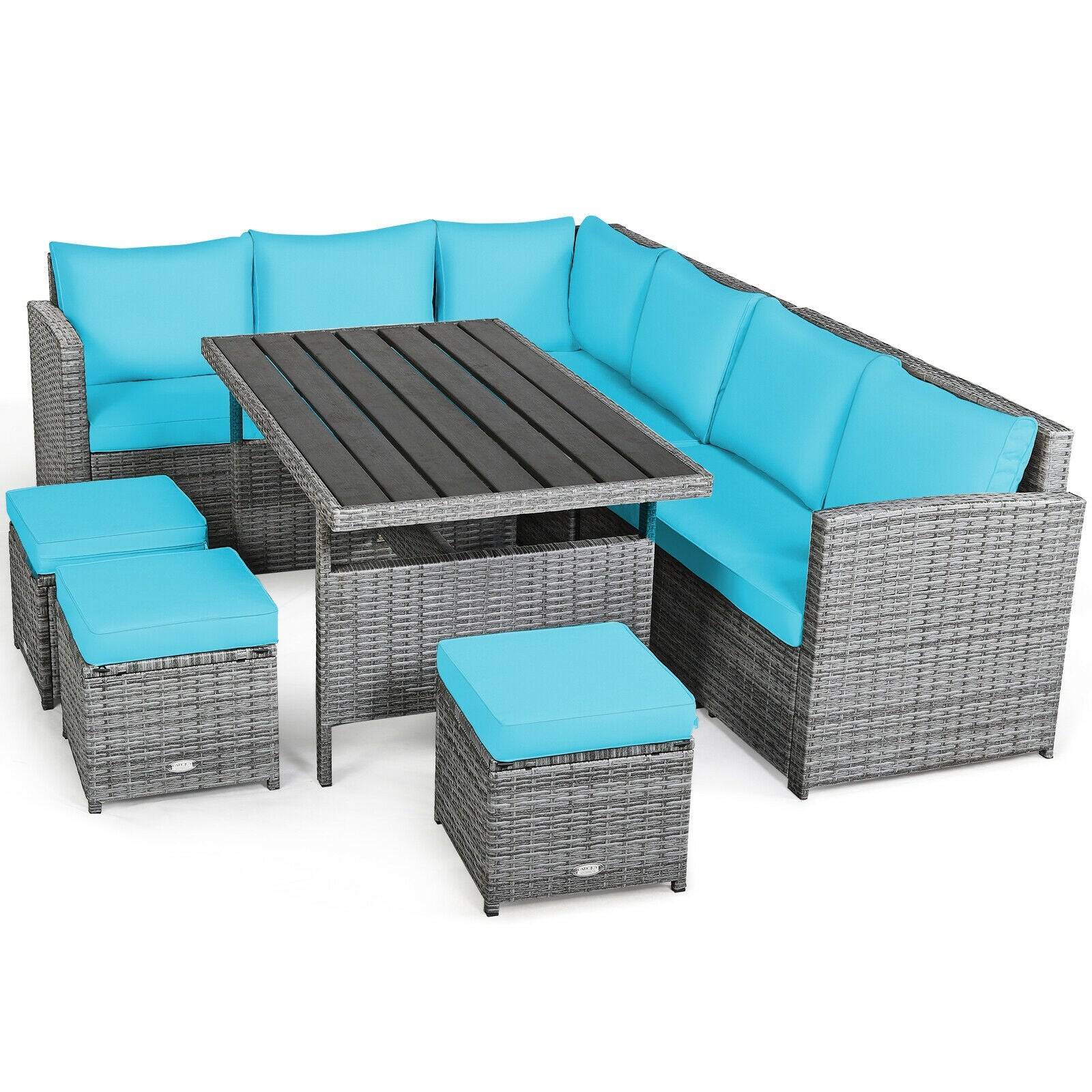 7-Piece Rattan Patio Dining Set, Sectional Sofa, Turquoise Outdoor Sectionals at Gallery Canada