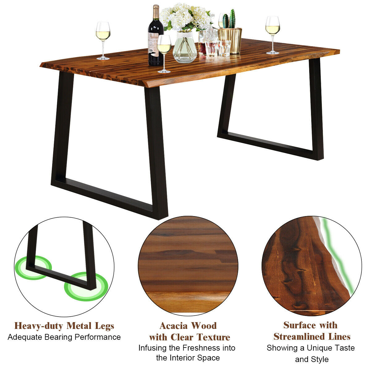Acacia Wood Dining Table, Rectangular, Brown Dining Tables at Gallery Canada