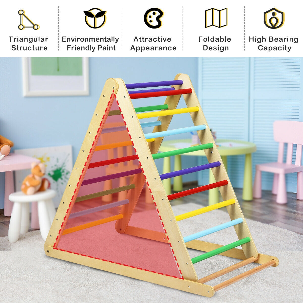 Foldable Wooden Climbing Triangle With Ladder, Multicolor Climbers & Slides at Gallery Canada