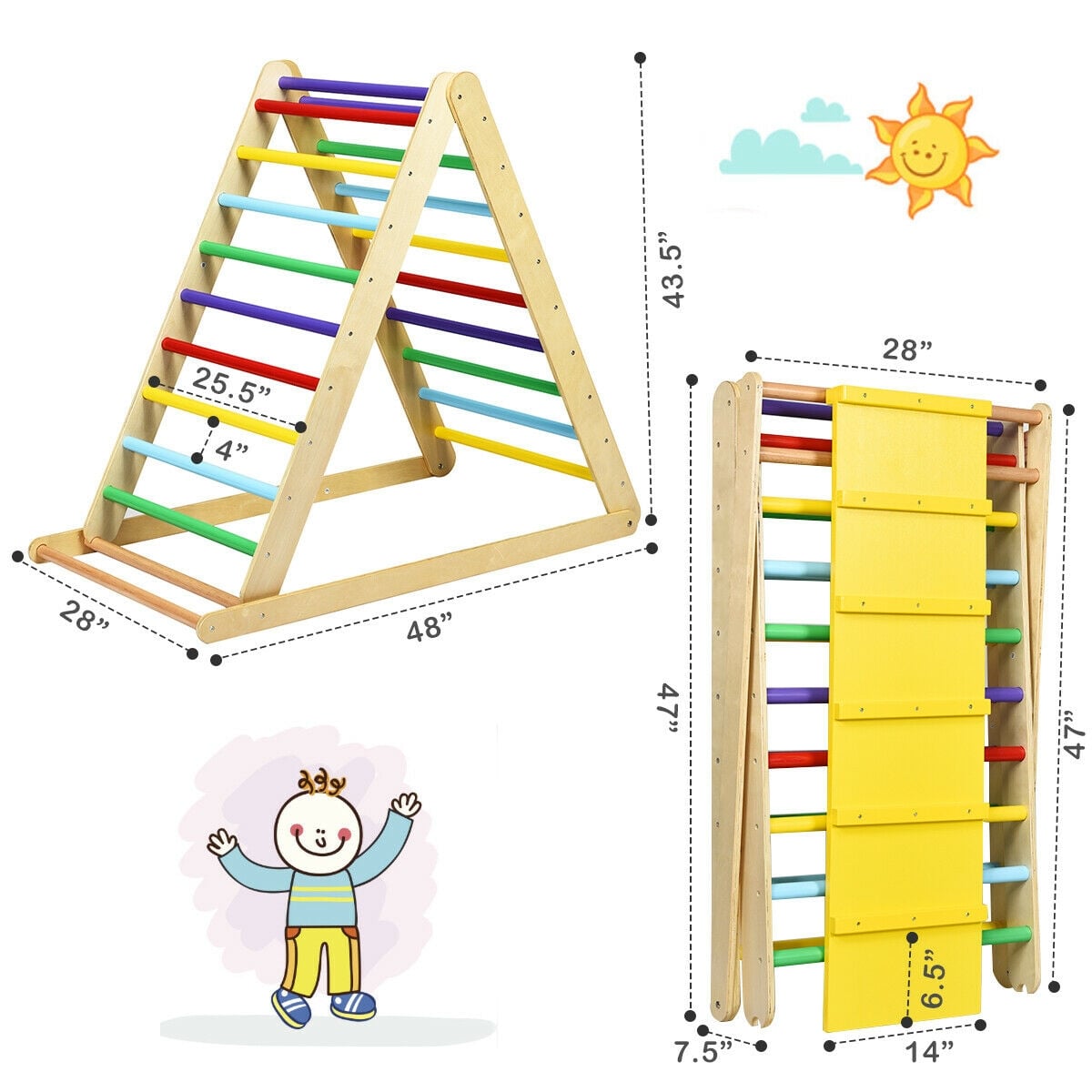 Foldable Wooden Climbing Triangle With Ladder, Multicolor Climbers & Slides at Gallery Canada