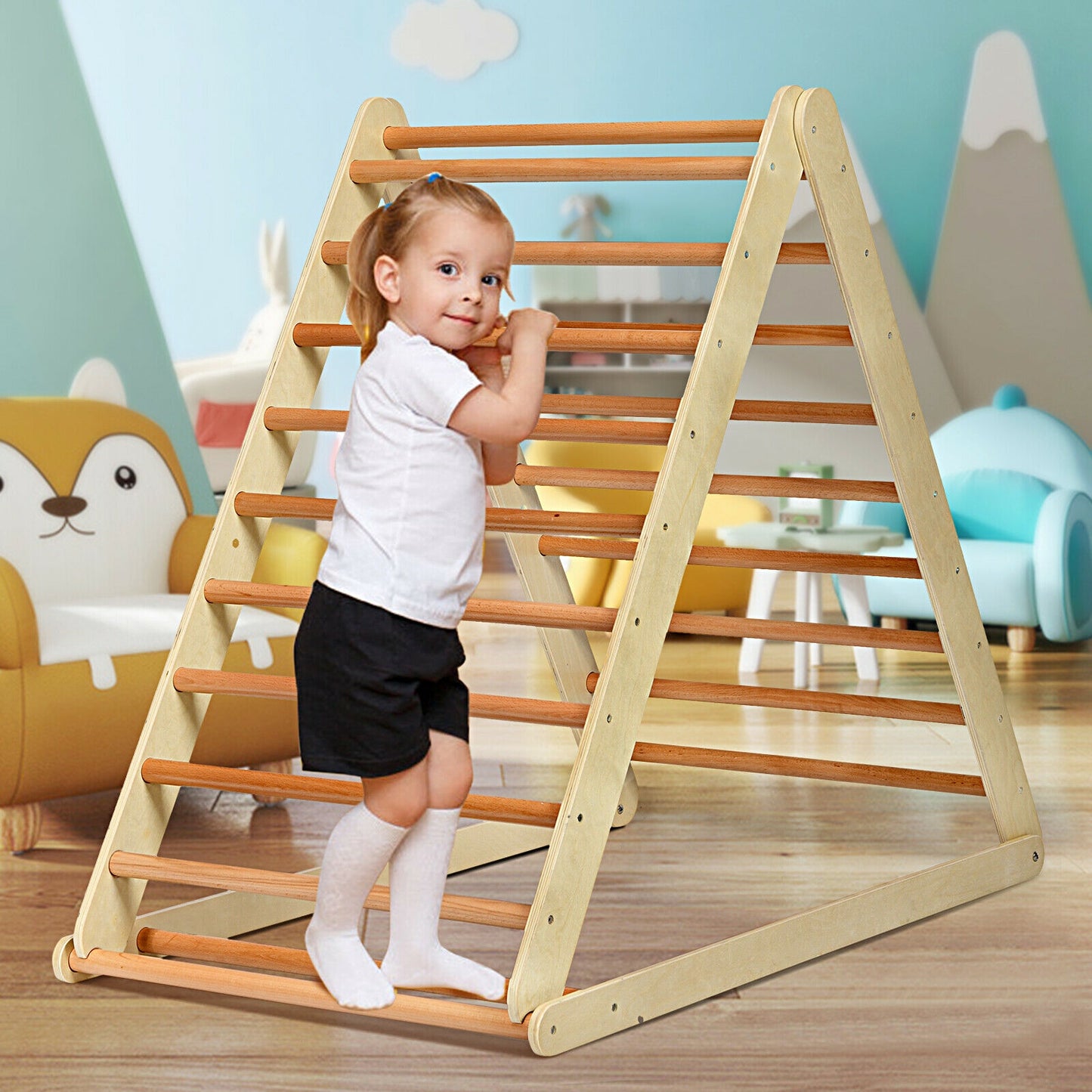 Foldable Wooden Climbing Triangle With Ladder, Natural Climbers & Slides at Gallery Canada