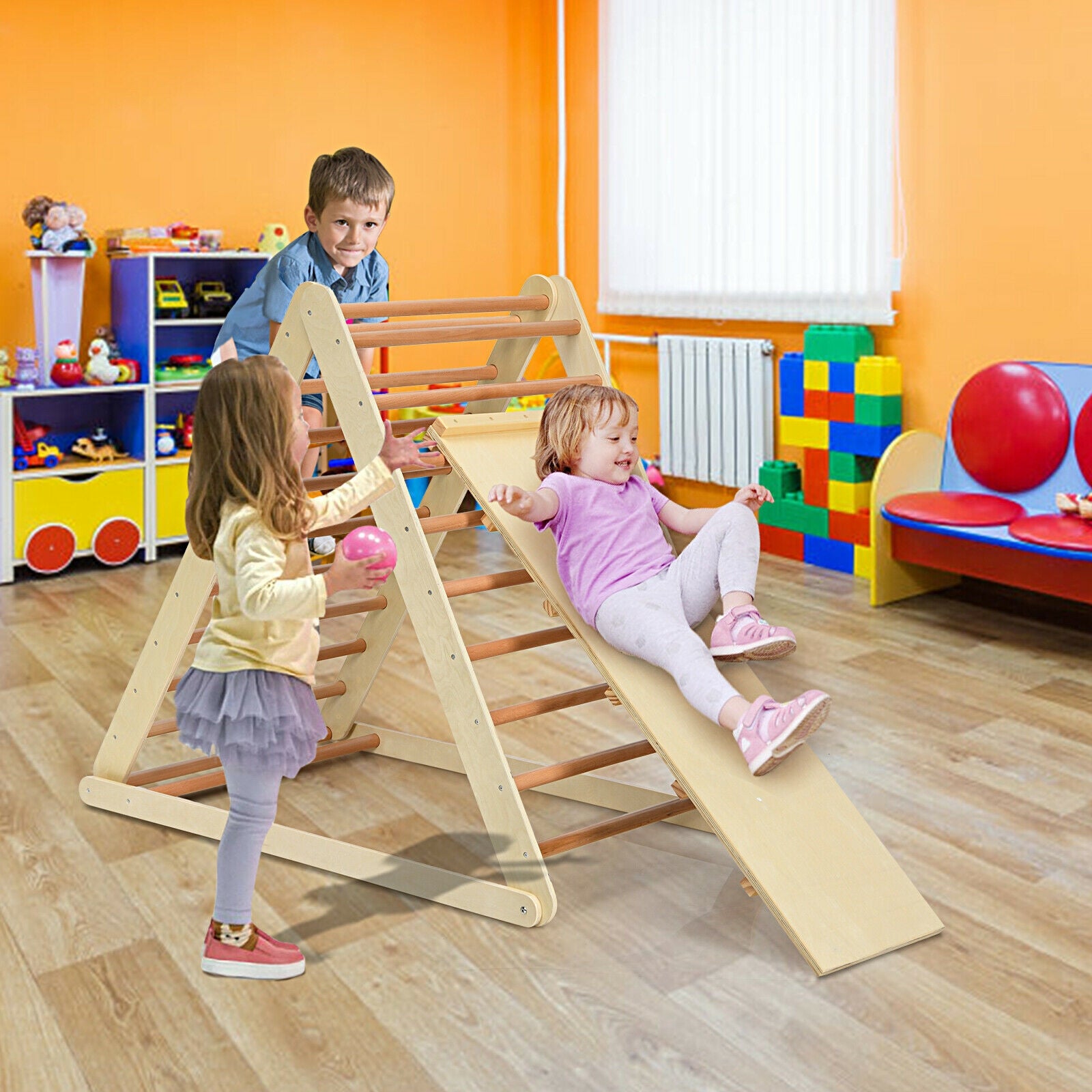 Foldable Wooden Climbing Triangle With Ladder, Natural Climbers & Slides at Gallery Canada