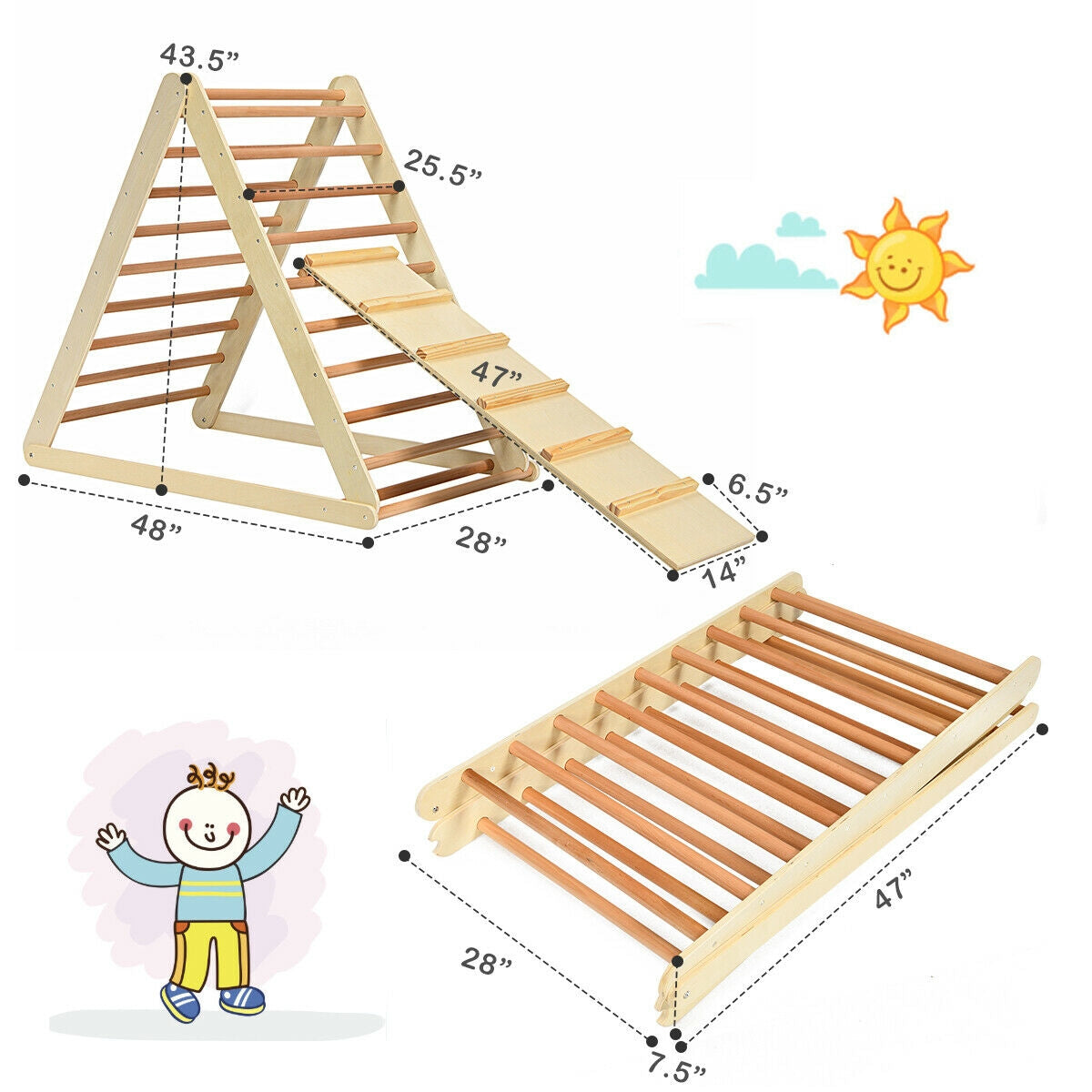 Foldable Wooden Climbing Triangle With Ladder, Natural Climbers & Slides at Gallery Canada