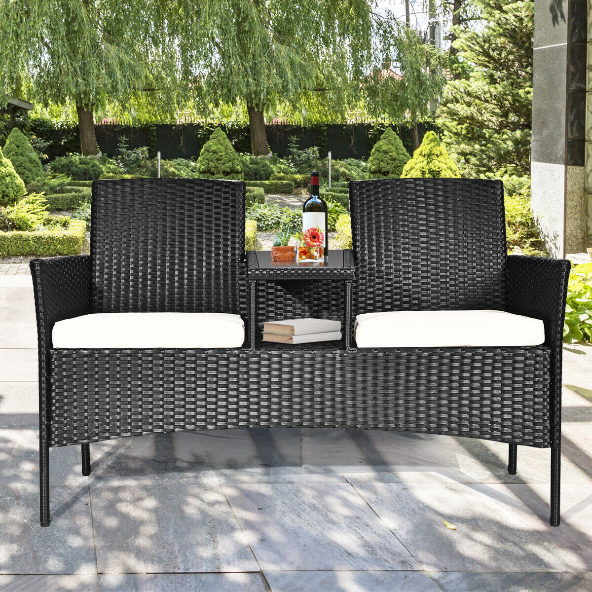 Wicker Patio Conversation Set With Removable Cushions, White Patio Conversation Sets at Gallery Canada