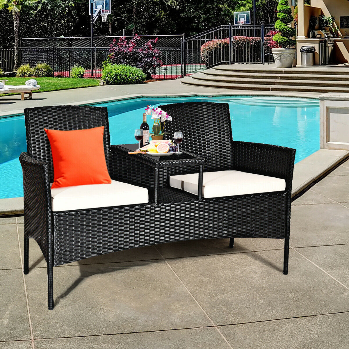 Wicker Patio Conversation Set With Removable Cushions, White Patio Conversation Sets at Gallery Canada