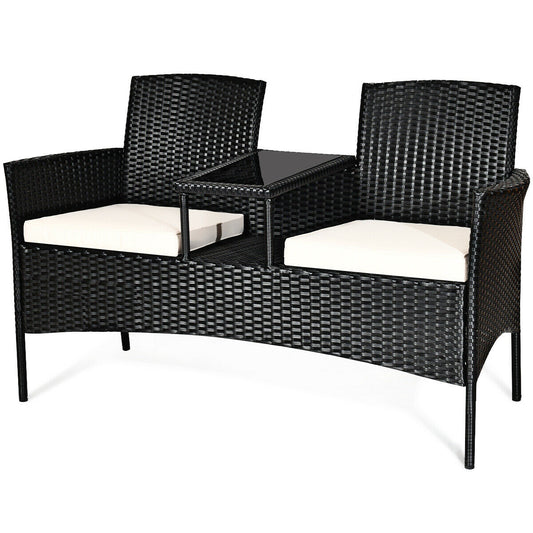 Wicker Patio Conversation Set With Removable Cushions, White Patio Conversation Sets White at Gallery Canada