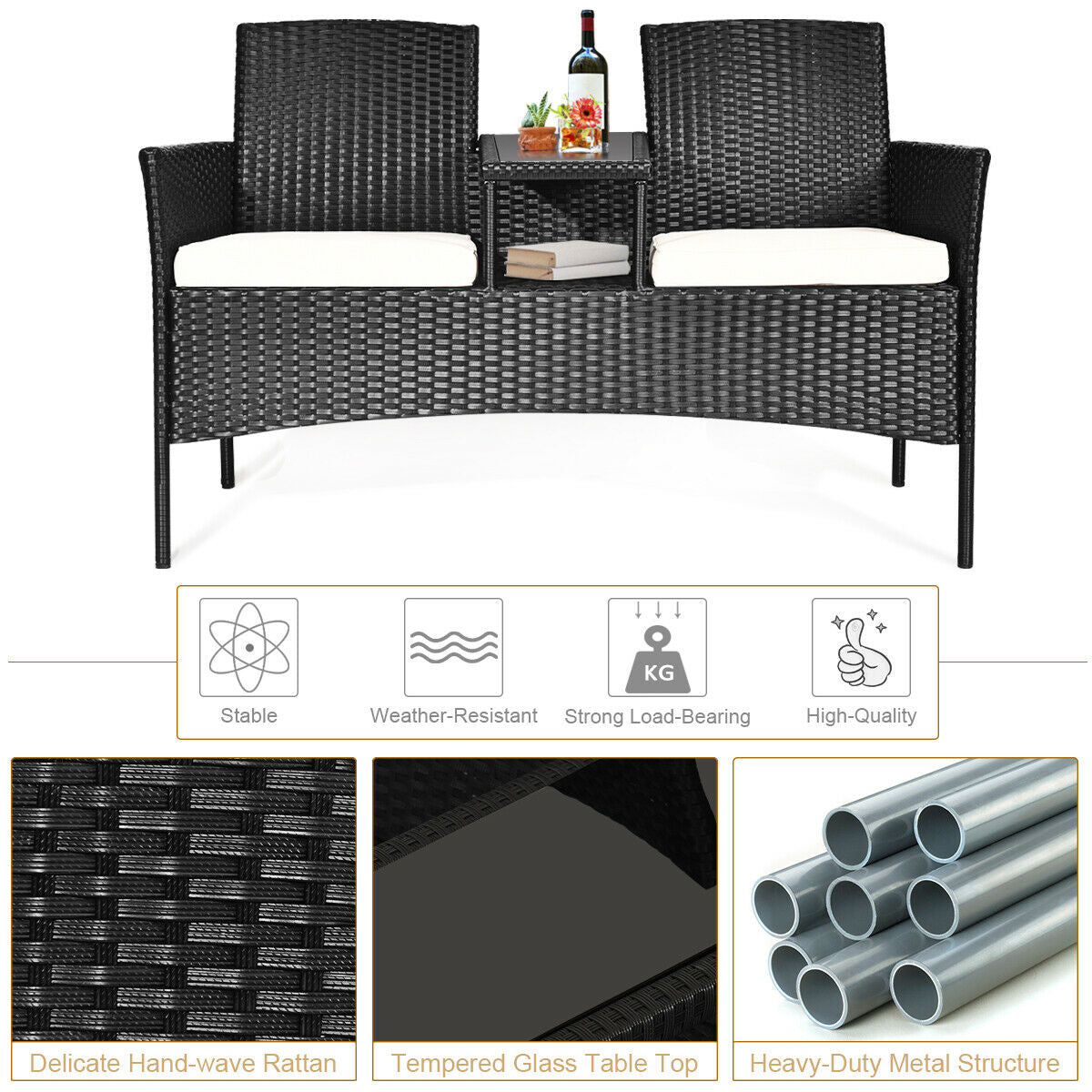Wicker Patio Conversation Set With Removable Cushions, White Patio Conversation Sets at Gallery Canada