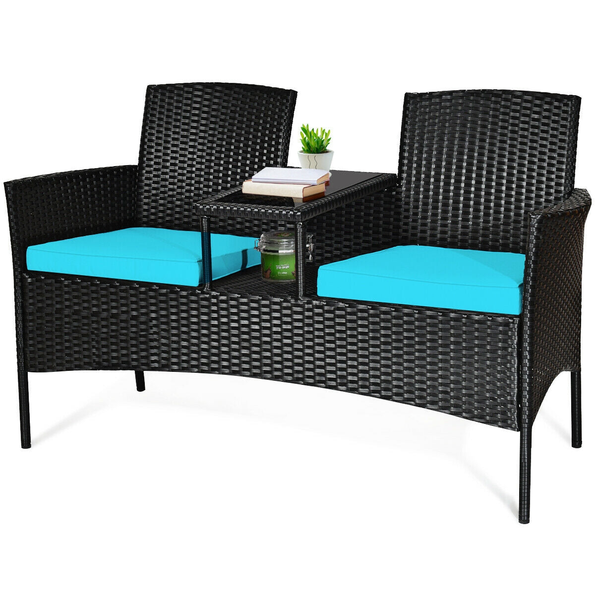 Wicker Patio Conversation Set With Removable Cushions, Turquoise Patio Conversation Sets Turquoise at Gallery Canada