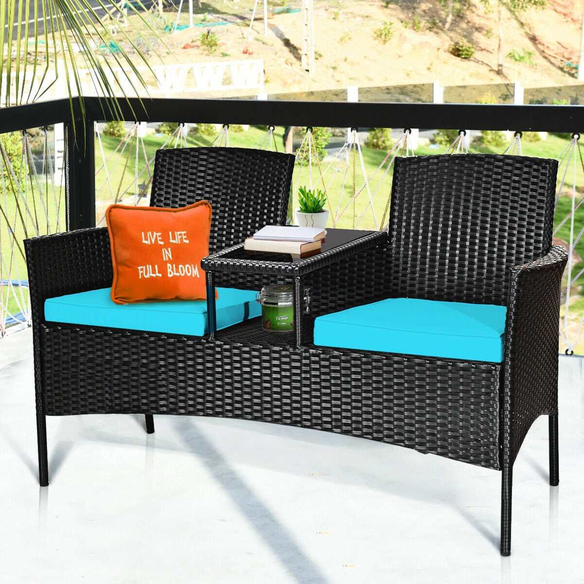 Wicker Patio Conversation Set With Removable Cushions, Turquoise Patio Conversation Sets at Gallery Canada