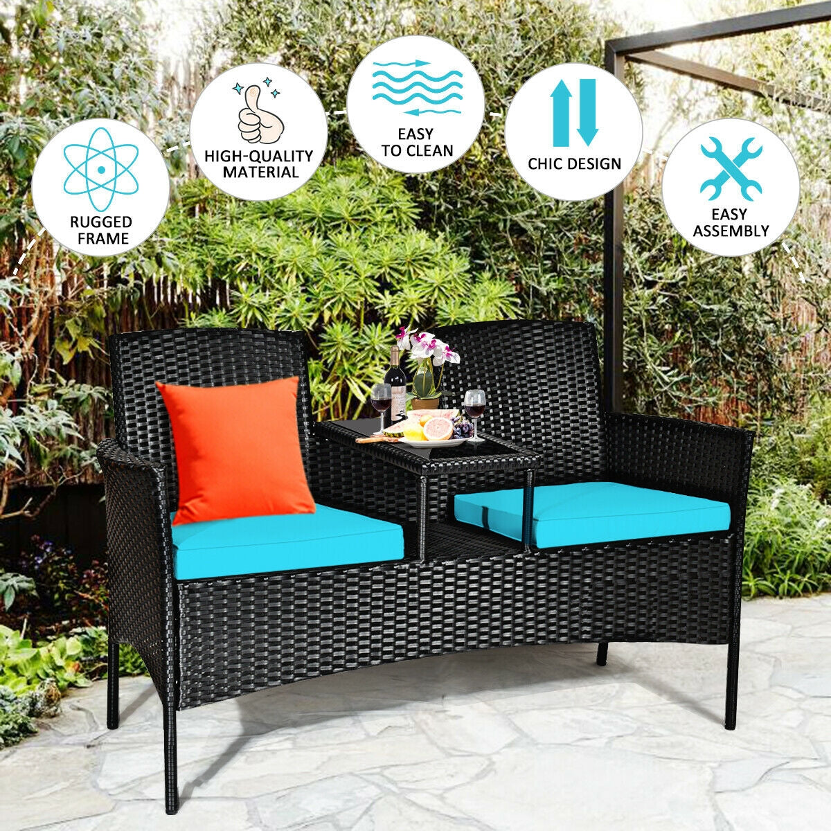 Wicker Patio Conversation Set With Removable Cushions, Turquoise Patio Conversation Sets at Gallery Canada