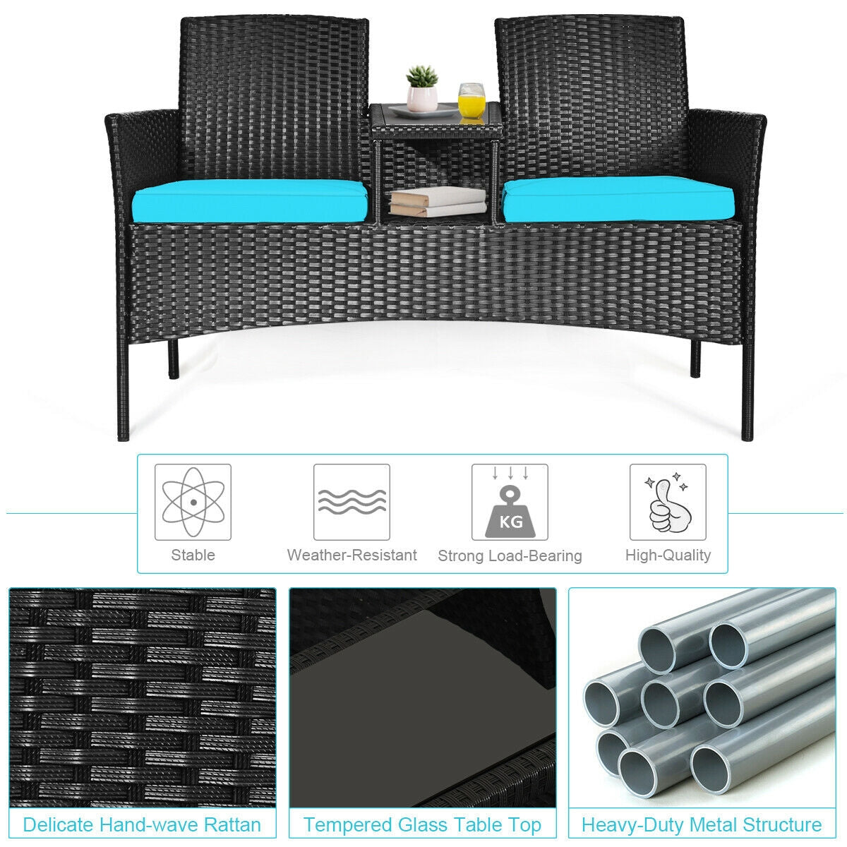 Wicker Patio Conversation Set With Removable Cushions, Turquoise Patio Conversation Sets at Gallery Canada